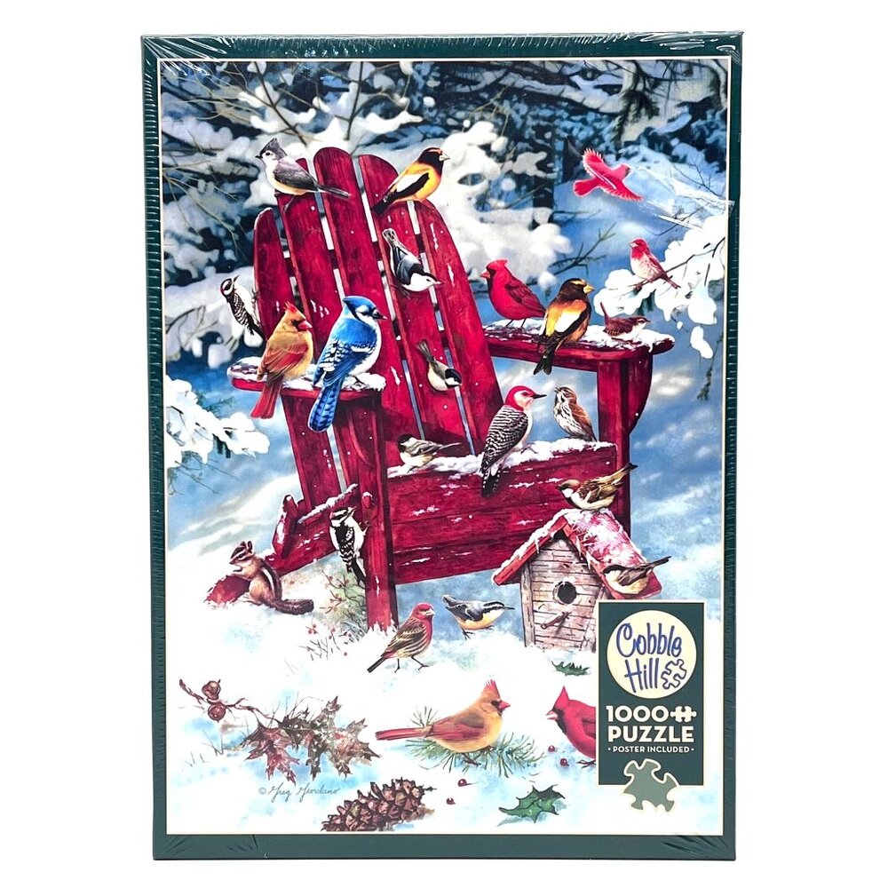 Cobble Hill 1000 Piece Jigsaw Puzzle Adirondack Birds Random Cut With Poster NEW